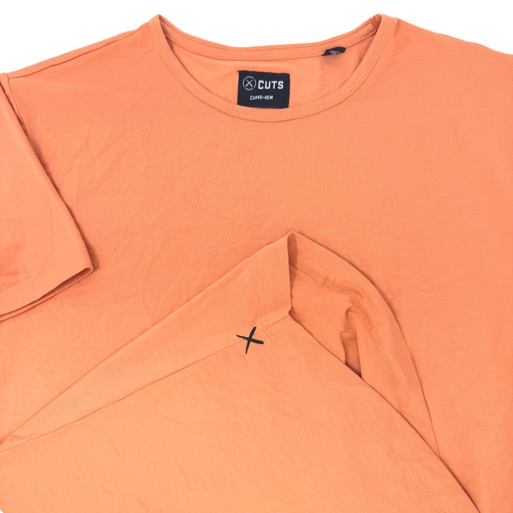 Cuts Mens Large Curve-Hem T-Shirt Orange PYCA Pro Short Sleeve Crew Neck L1034